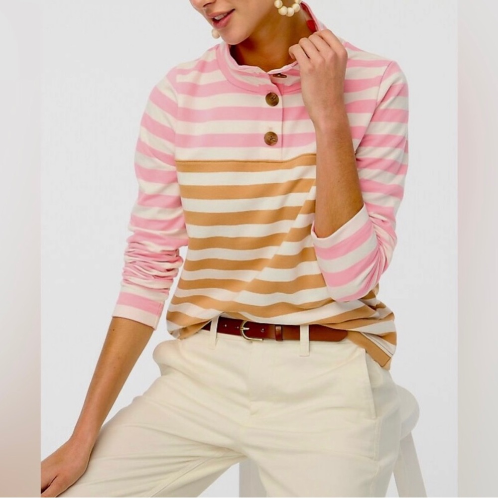 XXS J.Crew Striped Button-Front Pullover